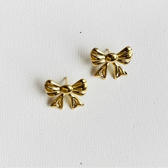 Gold bow knot stud earrings ballet - Picture 1 of 2